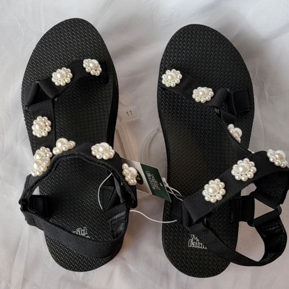 Wild Fable Jolene Platform Sandals Faux Pearl Flower Straps - Picture 7 of 10